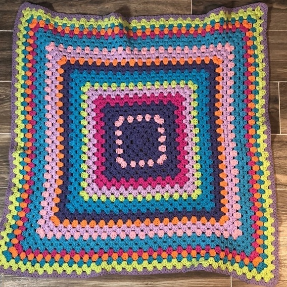 Other - Vintage Handmade Multicolor Granny Square Blanket Crochet